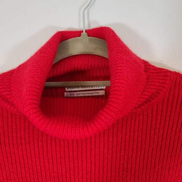 Urban Outfitters "Tia" Red Ribbed Cropped Turtleneck Balloon Sleeve Sweater Med - Picture 4 of 8